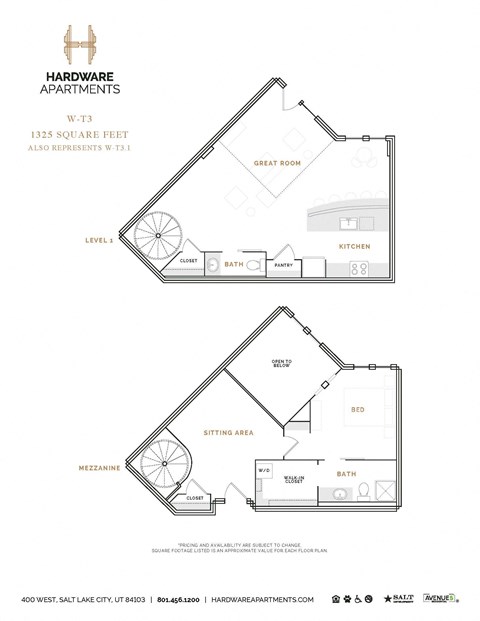 Floor plan for 1 bed, 1.5 baths, 1393 sqft